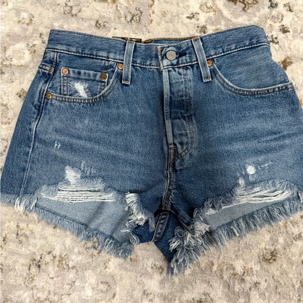Levi's Distressed Blue High-Rise Denim Cutoff Shorts